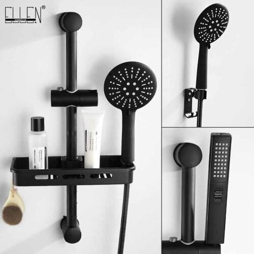 ELLEN Black Shower Sliding Bar Wall Mounted Shower Bar hand Shower Adjustable Sliding Rail Set Shower with Shelf EL203