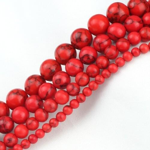 Smooth Natural Black Line Red Turquoises Stone Strand 4/6/8/10mm Round Loose Beads Charm Jewelry Making DIY Bracelet Accessories