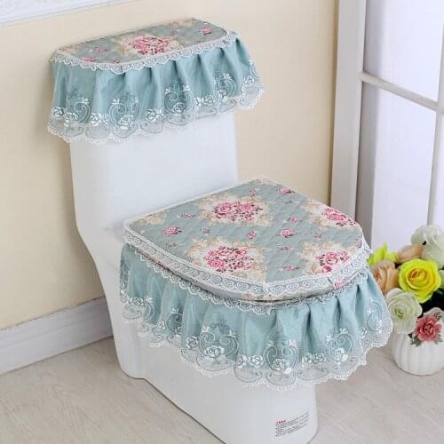 Plus cotton embroidered toilet seat cushion three-piece wc universal toilet seat luxury zipper seat cushion ring cover