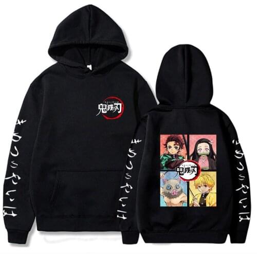 Japanese Anime Graphic Hoodies Demon Slayer Pullover Men Harajuku Sweatshirt Unisex Sudadera Kimetsu No Yaiba Hoodie Streetwear