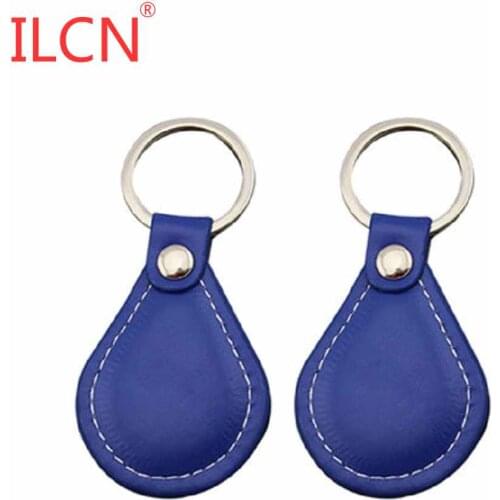 125khz ID Leather Waterproof Blue Read Only RFID Keyfobs Token Tags Proximity EM4100 Card 45x66x7mm Keychain 10pcs Fast Shipping