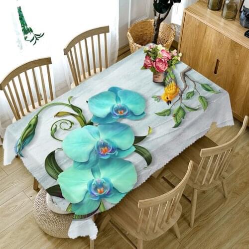Exquisite 3d Round Tablecloth Blue Butterfly Orchid Pattern Waterproof Thicken Cotton Rectangular Table cloth for Wedding Decor