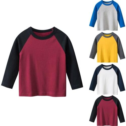 Fashion Toddler Infant Kids Baby Boys Girls Long Sleeve T-shirt Childrens Round Neck Solid Colors Advertising Tops Clothes#p4
