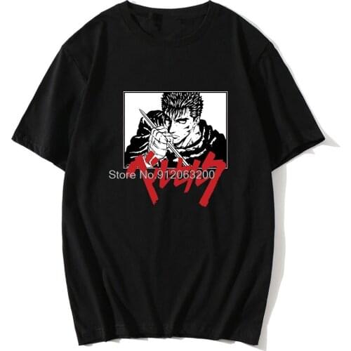Mens Black Humorous T-shirt Berserk Guts Skull Knight Manga Oversized Cool T-shirts Men High Quality Tshirt Japanese Anime Tops