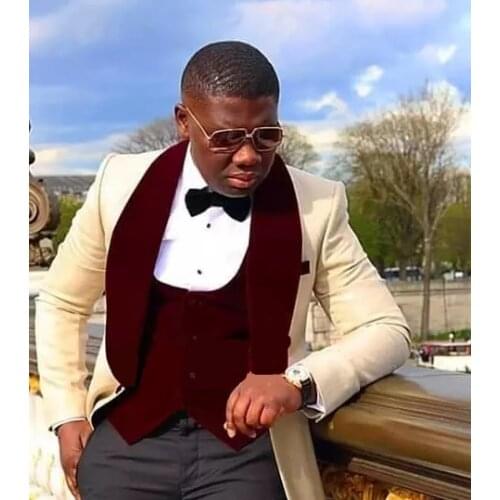 Handsome Groomsmen Wool blend Groom Tuxedos Mens Wedding Dress Man Jacket Blazer Prom Dinner (Jacket+Pants+Tie+Vest) A155