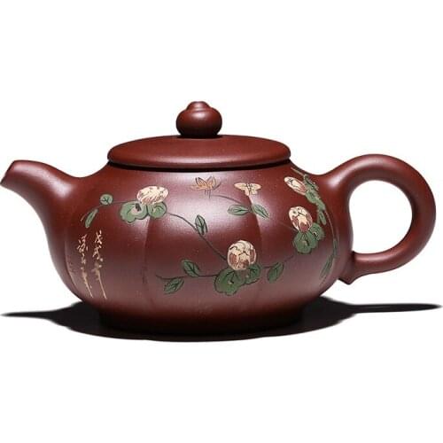 Yixing Famous Original Mine Handmade Teapot Fuyun Long Painted Flower Tea Set about 280ml Purple Clay Drinkware Pot