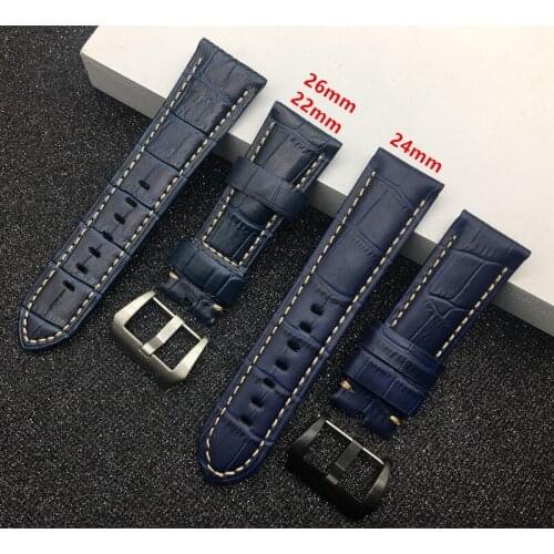 Genuine real dark Blue leather 22mm 24mm 26mm Watchband For PAM Panerai strap And Big Pilot Sport Wristband PAM buckle free tool