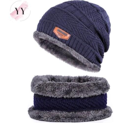 New Coral Fleece Hats Scarf Winter Beanies Soft For Mens Black Warm Breathable Wool Knitted Winter Hat Letter Double Layers Caps