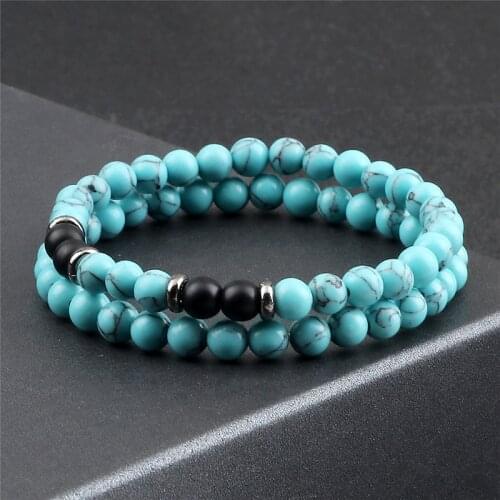 New Set Bracelets 6mm Matte Tiger Eye Turquoises Natural Stone Beads Handmade Elastic Couples Bracelet For Men Charms Jewellery