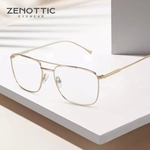 ZENOTTIC Pure titanium Optical Glasses Frame for Men Myopia Prescription Eyeglasses Double Bridge Oversize Eyewear Frames