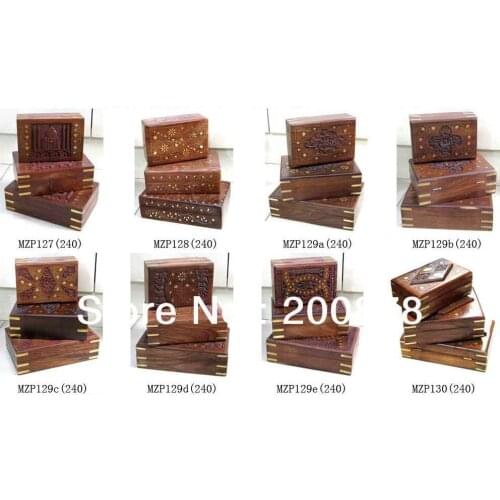 Wholesale Nepal Indian Handmade Bodhi Wooden Jewelry Boxes 3PCS Set Family Decor Arts Cases Free Shipping