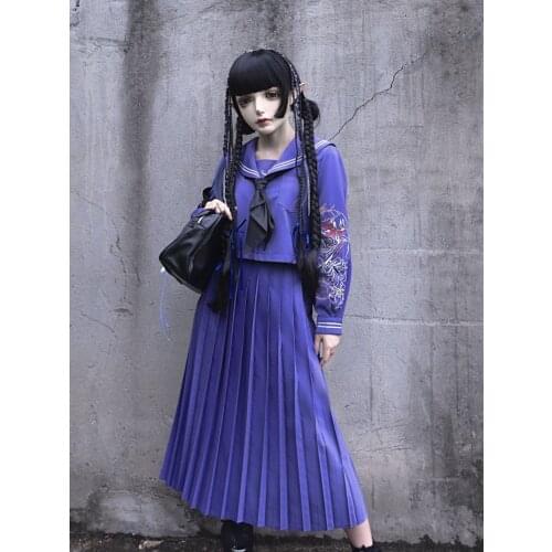 Original Halloween skeleton embroidery electro-optic purple bad JK uniform autumn and winter japanese set