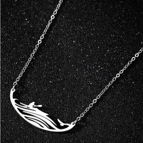 Simple Design Sea Wave Necklace Ocean Surf Stainless Steel Kayaking Choker Surf Necklaces Jewelry for Women Surfer Gift