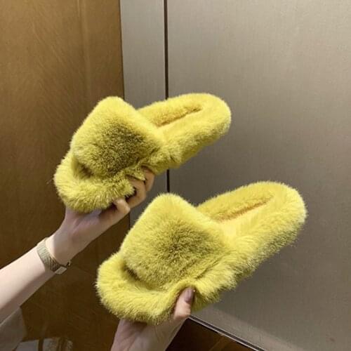 Faux Fur Home Slippers Fluffy Women Shoes Slides Comfort Furry Flat Sandals Female Cute Indoor Slippers for Woman Flip Flops2020