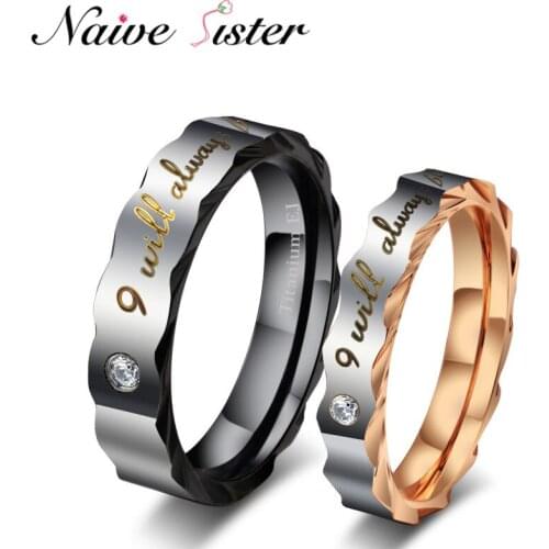 " I will always be with you " Couple Rings Stainless Steel Valentines Day Gift Lover Promise Engagement Wedding Band Women Ring