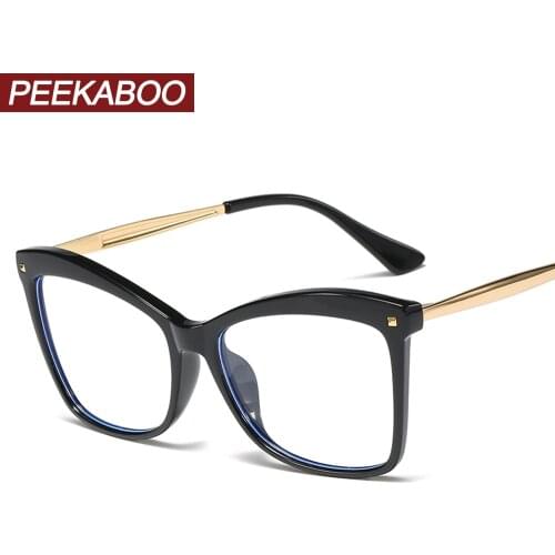 Peekaboo myopia glasses cat eye optical tr90 rivet clear lens black blue big eyeglasses female designer half metal