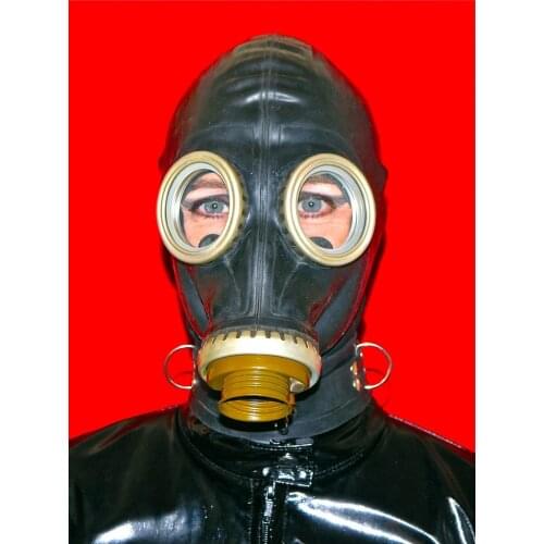 FULL LATEX RUBBER GASMASK Suffocation Fetish Cosplay Mask Head Hood