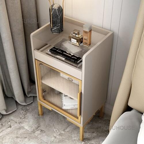 Simple Modern Luxury Bedside Table Mini Nightstands Bedroom Furniture Bedside Table Rainbow Glass Sofa Storage Side Cabinet