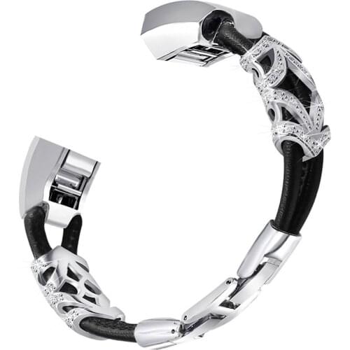 Stainless Steel Leather Cord Watch Band Strap Wristband for Fitbit Alta Wrist Strap Bracelet for Fitbit Alta HR Replacement Band