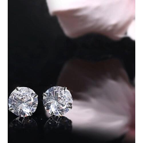 3/4/5/6/7/8mm Round White Zircon Wedding Earrings Female Cute Crystal 925 Sterling Silver Earrings For Women Small Stud Earrings