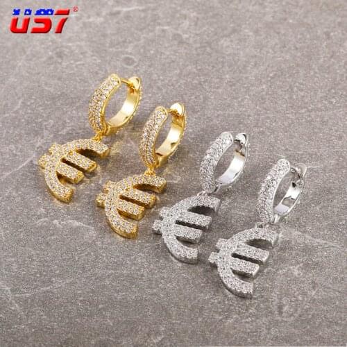 US7 EUR Symbol Dangle Drop Earrings Micro Paved AAA+ Cubic Zirconia Stones Male Female Jewelry Gold Silver Color 2021 Jewelry