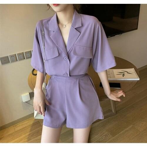 Wenfly Female Hot Sale Suit Summer Korean V-Neck Short Sleeve Top Cardigan High Waist Pants Shorts Two Piece Sets Womens Outfits