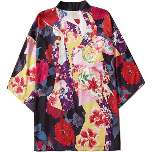 Spring Summer Couple Printed Japanese Cardigan Men Haori Samurai Karate Streetwear Shirt Kimono Japones Mens Haori Yukata