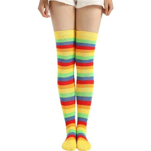 Women Rainbow Stockings Socks Stripes long Cotton Socks Paragraph large Size long Tube Over The Knee High Socks ladies Socks
