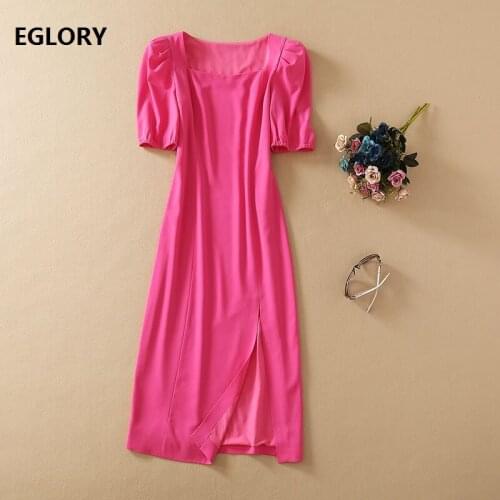 Sweet Pink Dress 2021 Spring Summer Celebrity Party Women Sexy Square Collar Short Sleeve Split Sexy Midi Pencil Dress Clothing