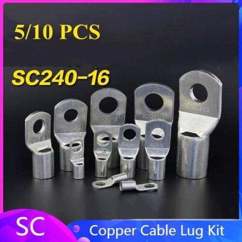 10/1Pcs SC35-10 SC95-12 SC120-12 Copper Cable Lug Kit Bolt Hole Tinned Cable lugs Battery Terminals copper nose Wire Connector