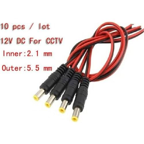 10pcs 2.1x5.5 mm Male plug 12V DC Power Pigtail cable jack for CCTV Camera