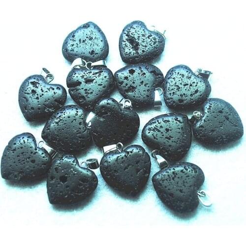 10PCS Nature Black Lava Stone Pendants Heart Shape Size 20MM Natural Volcano Beads Accessories Free Shippings Wholesale Only ONE