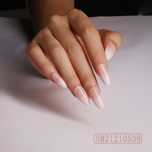 24pcs Nude Gradient Nail Patch Glue Type Removable Long Paragraph Fashion Manicure Save Time False Nail Patch DL