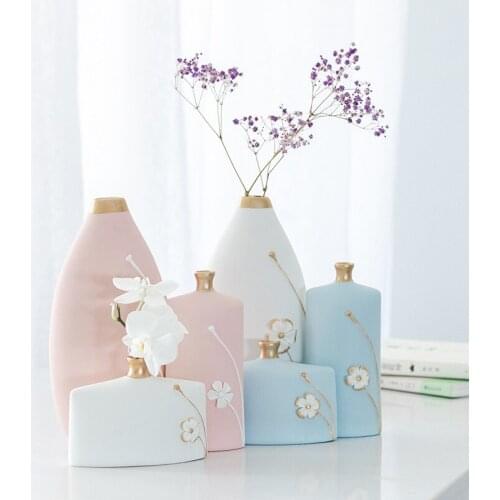 3PCS Ceramic Semi-manual Artificial Flower Vase Hydroponic Incense Bedroom Study Home Decoration Furnishings Craft Art Pot