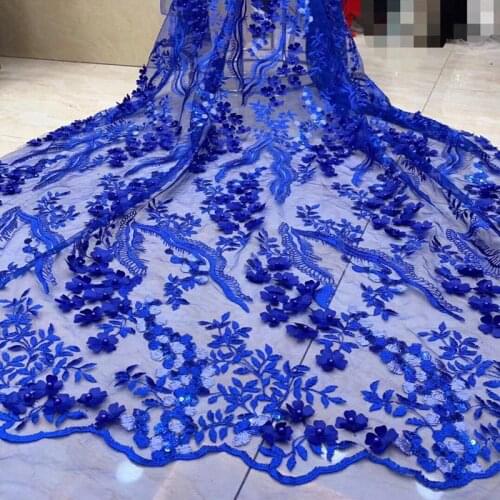 6 colors (5yards/pc) royal blue French lace fabric delicate embroidered African 3D flowers tulle lace with beads sequins FZZ182