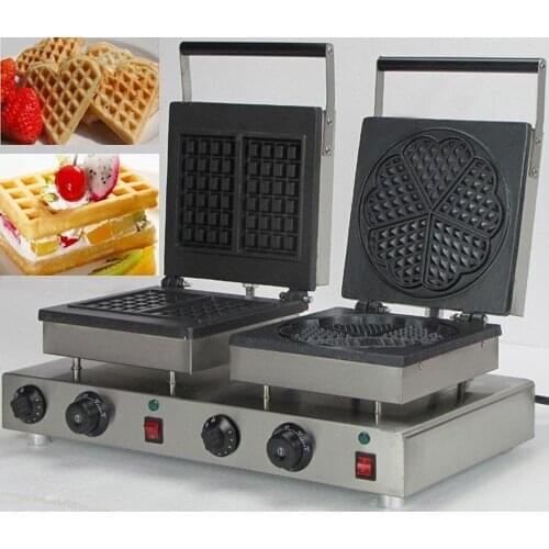 Free Shipping 2 in 1 Waffle Baking System 110v 220v Electric Commercial Heart Shape Waffle and Liege Waffle Baker Maker Machine