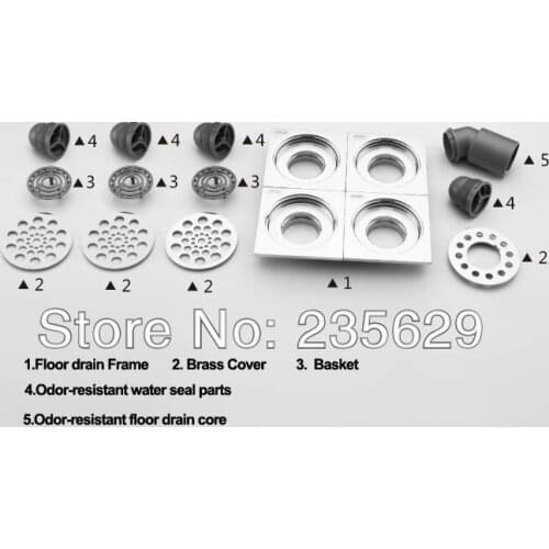 Free Shipping, Brass floor drain,Anti odor,Chrome Plated, 3 PCS common floor drain+1 PCS Washing machine odor floor drain