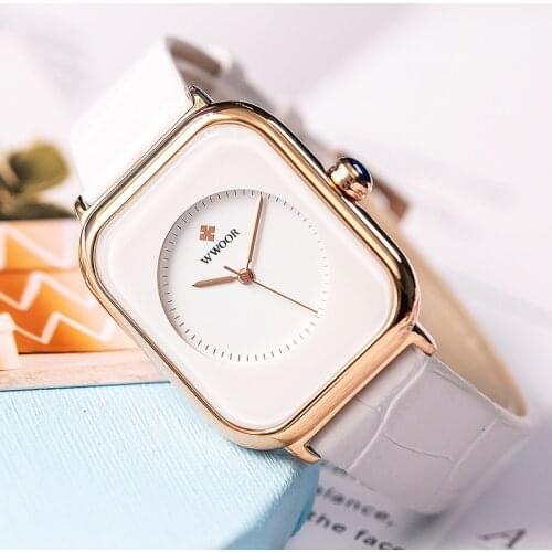 WWOOR Watch For Women Luxury Brand Fashion Rectangle Exquisite Quartz Wristwatch Ladies Waterproof Leather Mesh Belt Dress Clock