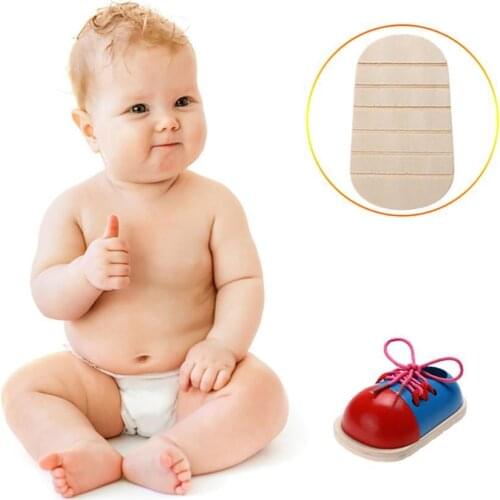 1Pc Kids Toddler Educational Wooden Lacing Shoe Toy Early Teaching Aids Puzzle