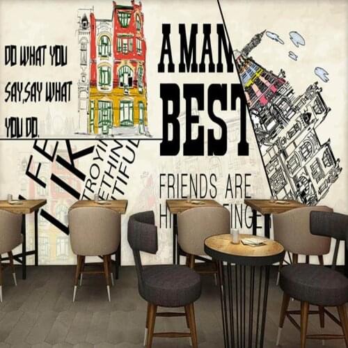 Photo wallpaper European American fashion hand painted building bar coffee shop background wall custom mural wallpaper