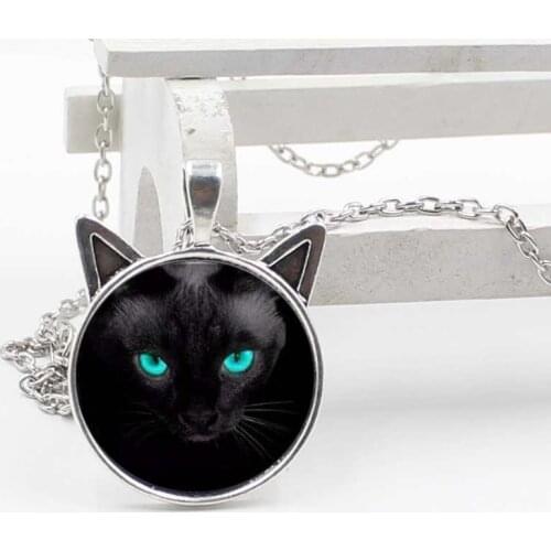 Hot wholesale cat ear pendant necklace wholesale blue eyes glass round charm jewelry necklace gift