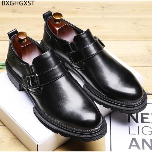 Dress Shoes Mens Fashion Black Casual Business Shoes for Men Monk Strap Leather Shoes Men Formal Office 2021 Chaussure De Homme