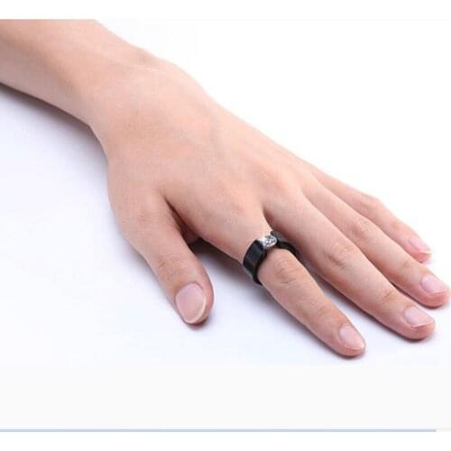 Fashion Jewelry Tension Setting Round Zircon Rings for Men Women Black Silver Gold-Color Stainless Steel Ring for Parties