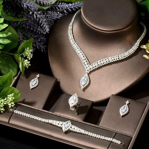 HIBRIDE High Quality Water Drop Long Pendent Necklace Jewelry Sets Cubic Zircon White Color Party Dress Accessories N-1925