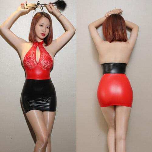 Lace Hollow Out Sexy Dress Deep V-Neck Tight Pencil Dress Backless See Through Micro Mini Dress PU Patchwork Bodycon Dress Women