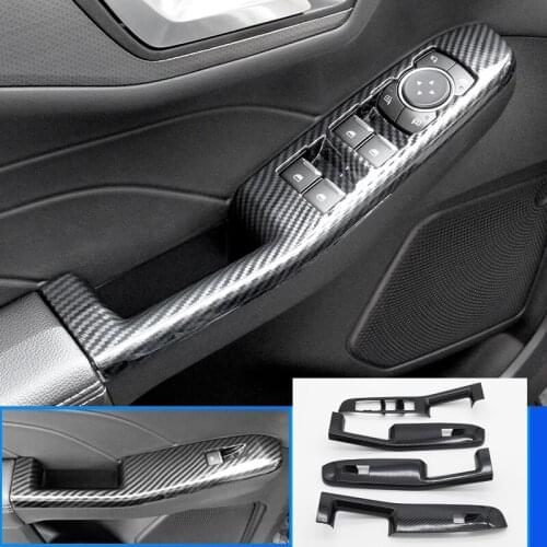 ABS Matte/Carbon Fiber Car Door Window Lift Switch Cover Trim Accessories 4pcs for Ford Kuga Escape 2020 Left Hand only