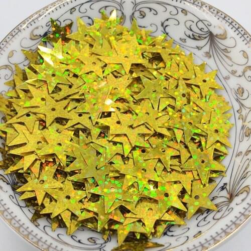 LNHOME 50g/Lot 15mm Laser Gold Star Flakes Sequins PVC Paillette Loose Flat Middle Hole Sequins Garment Accessories Sequins