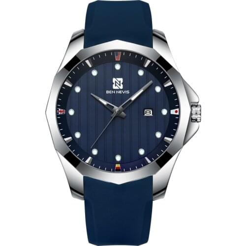 BEN NEVIS Men Watches Quartz Movement Fashion Blue Silicone Band Unique Case Design Relogio Masculino