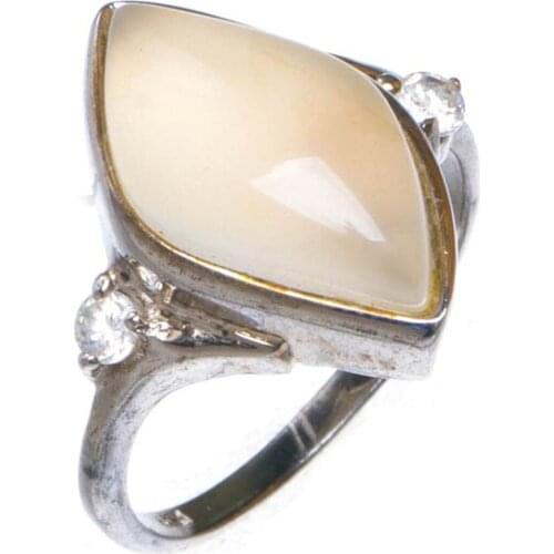 Natural Rainbow Moonstone And Zircon Handmade 925 Sterling Silver Ring 6 D1156