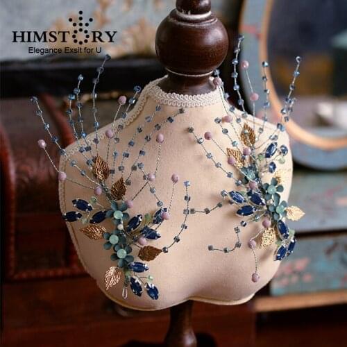 2019 NEwest Blue Crystal Beads Wedding Hair Jewelry Bridal Hair Accessories Headdress Girls HAndmade Tiaras Headpiece